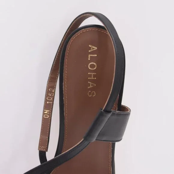 ALOHAS Asymmetrical Black Leather Heeled Open Toe Square Toe Sandal Shoes 40 US9 - Picture 5 of 16